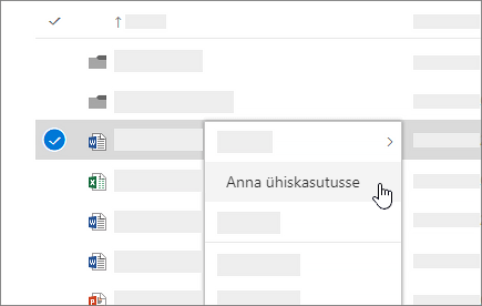 Kuvatõmmis OneDrive for Businessi veebirakenduse otseteemenüüst.