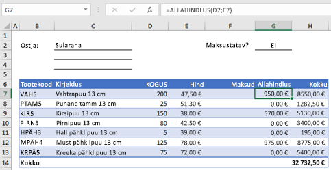 Kohandatud funktsiooniga tellimisvormi näide