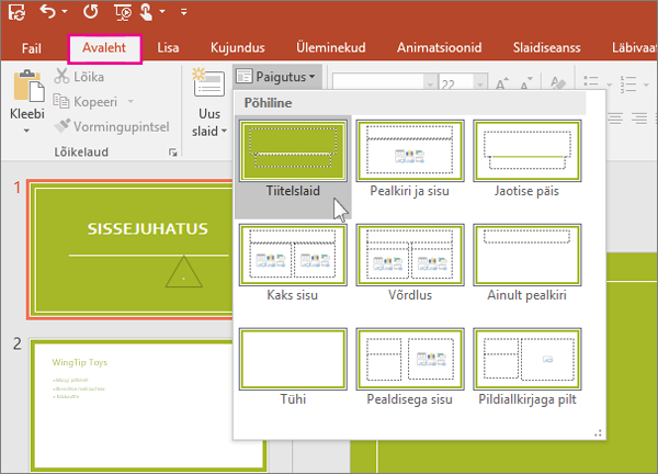 PowerPointi slaidipaigutused