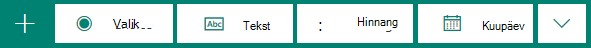 Vormi jaoks kuvatud küsimusetüübid – valikvastused, tekst ja hindamisskaala.