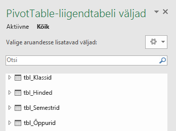 Power PivotTable-liigendtabeli väljaloend