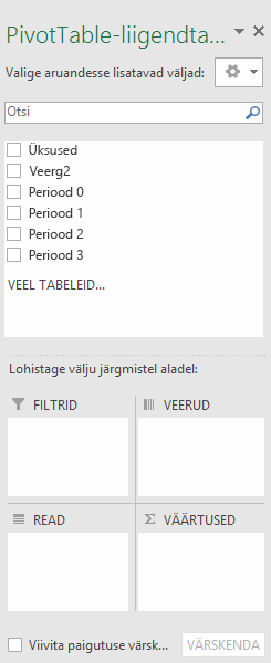 PivotTable-liigendtabeli väljapaan