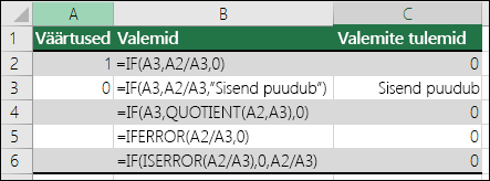 Vigade #DIV/0! lahendamise näited.