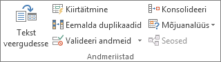 Menüü Andmed jaotis Andmeriistad