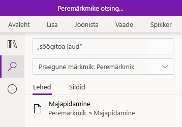 Rakenduses OneNote Windows 10 jaoks tekstifraaside otsimine