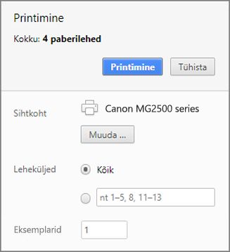 Chrome’i printimispaneeli suvandid