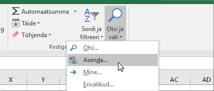 Menüü Avaleht > Otsi ja vali > Asenda