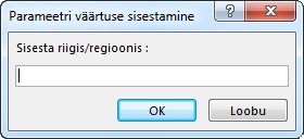 Parameetriviip tekstiga "Sisestage riik/regioon".