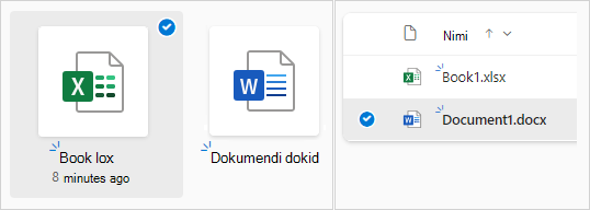 Kuvatõmmis paanivaates faili valimisest OneDrive'is