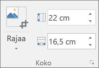 Näyttökuva korkeus- ja leveysasetuksista