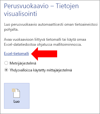 Excel-tietomallin linkin valitseminen