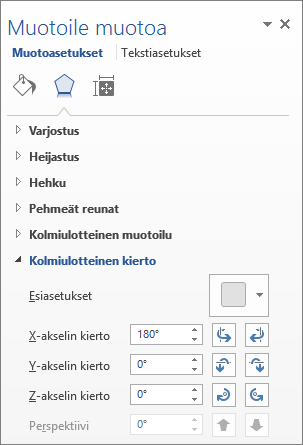 Tehosteet-välilehden X-kierto-asetus