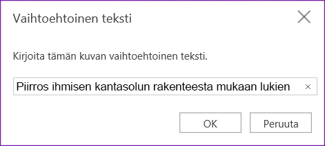 Vaihtoehtoinen teksti -valintaikkuna OneNoten verkkoversio