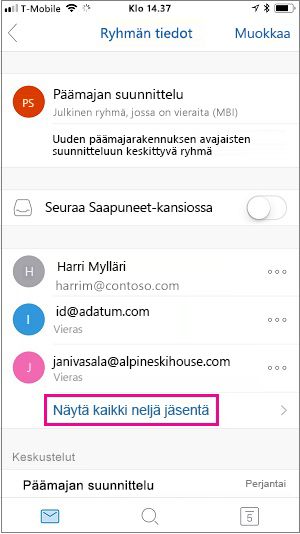 Katso ryhmän jäsenet valitsemalla Näytä kaikki jäsenet -linkki