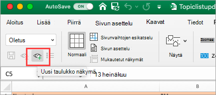 Näyttää Excel-laskentataulukon