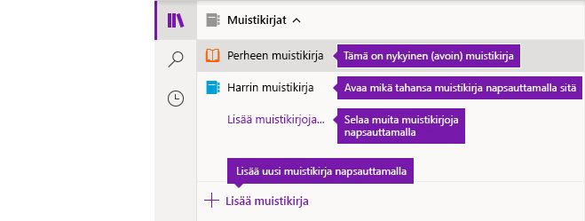 Muistikirjaluettelo OneNote for Windows 10:ssä