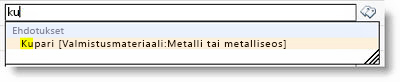 Termejä ehdotetaan, kun aloitat kirjoittamisen.