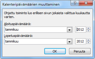 Määritä uusi kuukausi Muuta kalenteripäivämäärät -valintaikkunassa.