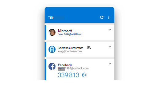 Sovelluksella Microsoft Authenticator useita tilejä.