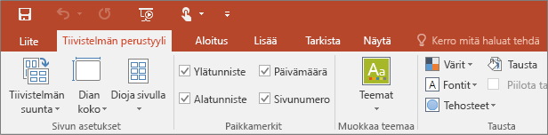 Näyttää tiivistelmän perustyylin valintanauhan PowerPointissa