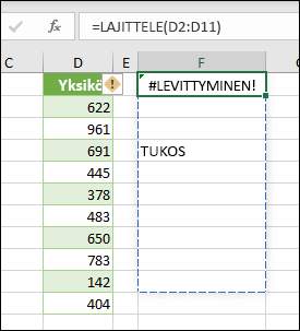 #SPILL! -virhe – Levittymisalue ei ole tyhjä