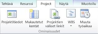 Projekti-välilehden Ominaisuudet-ryhmä