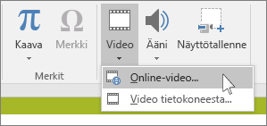 Valintanauhan painike, jolla lisätään online-video PowerPointissa.