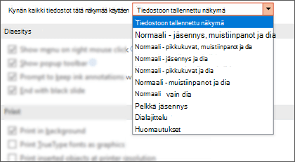 Avaa kaikki tämän näkymän tiedostot -luettelo on laajennettu niin, että asiakas voi valita oletusnäkymän.