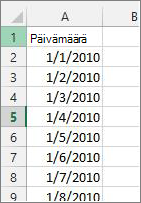 Päivämääräsarake Excelissä