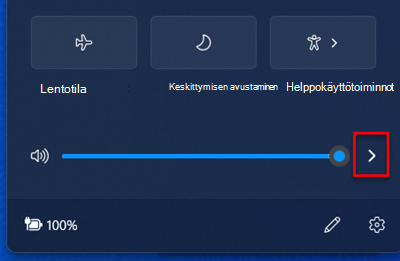 Äänenvoimakkuuden säätö ilmaisinalueella Windows 11 ilmaisinalueella.