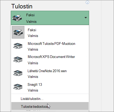 Tulosta tiedostoon -vaihtoehto