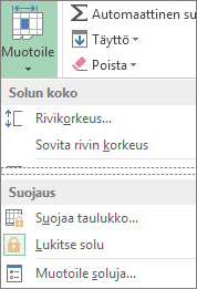 Aloitus-välilehdessä, Muoto-painikkeessa, Muotoile solut -painike valikossa