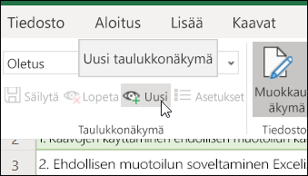Taulukkonäkymät-ryhmän Uusi-painike