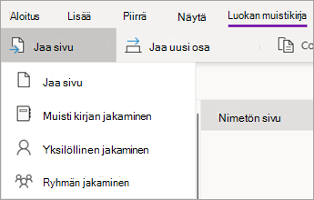 Jaa sivu -painike ja valitse sitten Muistikirjan jakaminen.