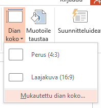 Valitse Dian koko -valikossa Mukautettu dian koko.