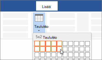 Lisää taulukko valitsemalla solujen määrä vetämällä