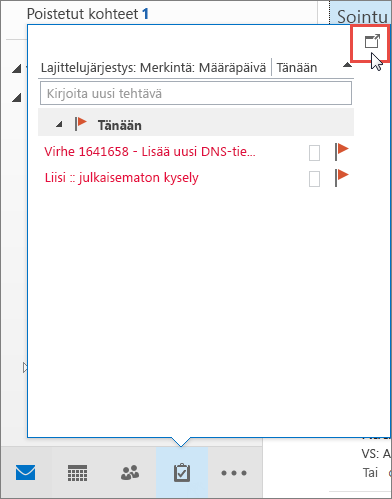 Tehtävien pikanäkymä, jossa näkyy Kiinnitys-kuvake korostettuna