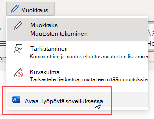 Kuva Avaa työpöytäsovelluksessa -komennosta