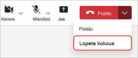 Lopeta kaikkien osallistujien kokous valitsemalla Lopeta kokous.