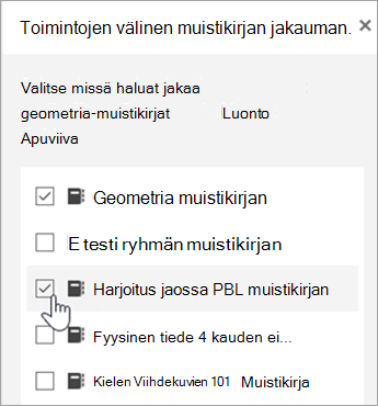 Muistikirjojen välisen jakauman valintaikkuna