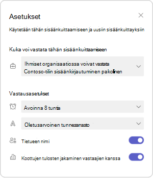 Sisäänkuittauksen asetusten hallinta