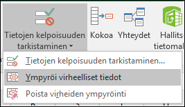 Ympyröi virheelliset tiedot -toiminto valintanauhassa