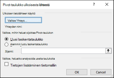 Pivot-taulukko ulkoisesta lähteestä