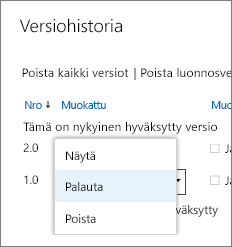 Version kohdevalikko