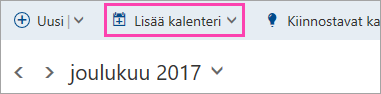 Näyttökuva Lisää kalenteri -painikkeesta