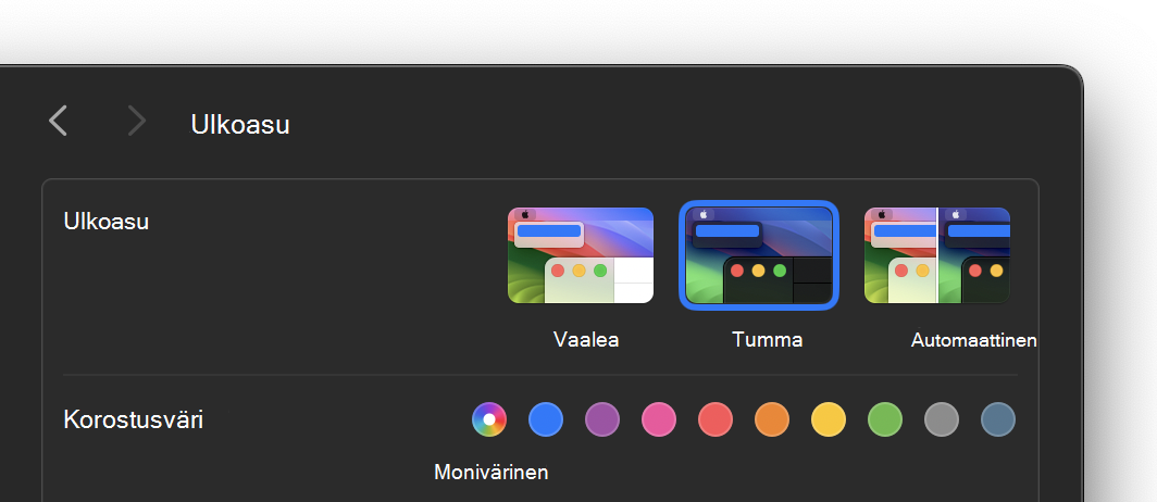 Tumman ulkoasun asetus macOS:ssä