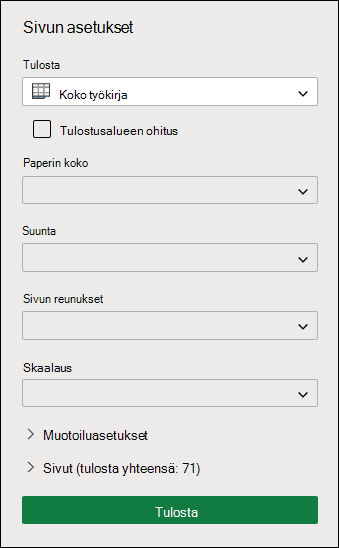 Tulosta koko työkirja Excelin verkkoversio