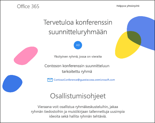 Kuva tervetuloviestistä ryhmävieraille