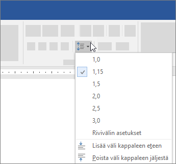 Rivivälin muuttamisen asetukset Wordissa