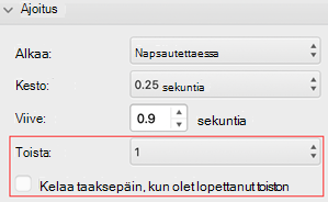 PowerPoint for Macin toista- ja taaksepäin -valikko